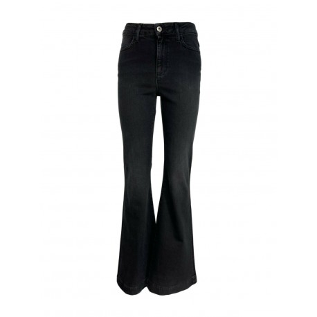 SHAFT jeans donna vita alta con zip denim nero  a zampa art LOLA HR MADE IN ITALY
