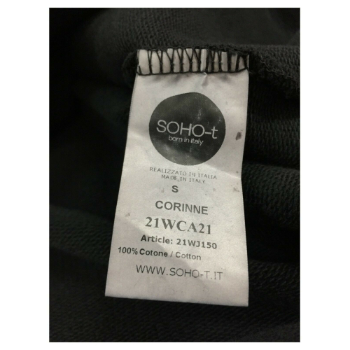 SOHO-T cappotto felpa garzata pesante nero lavato art CORINNE 21WJ150 100% cotone MADE IN ITALY