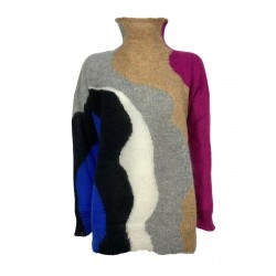 GAIA MARTINO maxi woman sweater mohair black / camel / bluette / fuxia art GM35 MADE IN ITALY