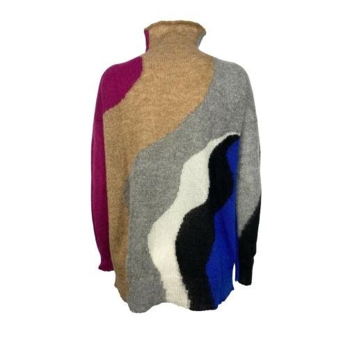 GAIA MARTINO maxi woman sweater mohair black / camel / bluette / fuxia art GM35 MADE IN ITALY