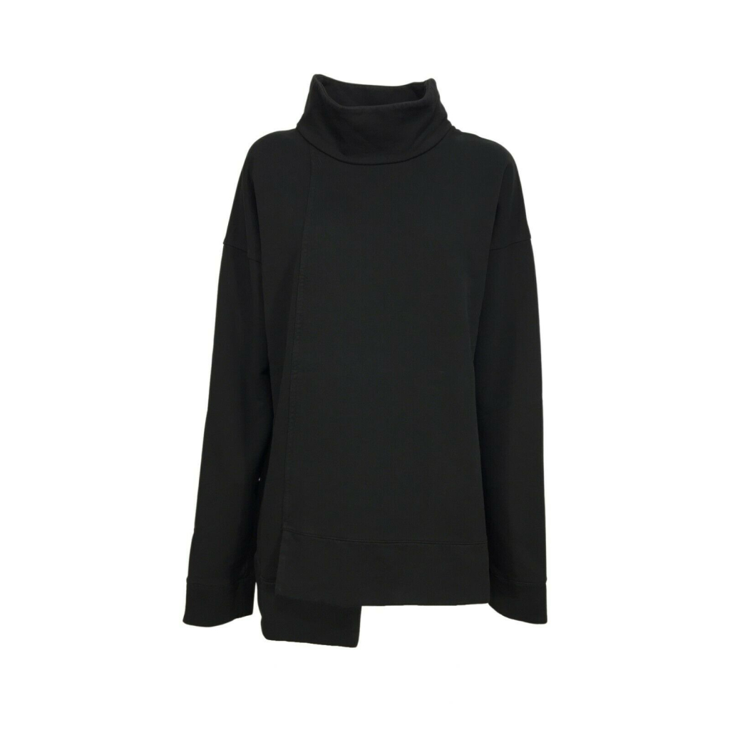 SOHO-T maxi heavy brushed sweatshirt woman over asymmetrical black washed SHILA MADE IN ITALY