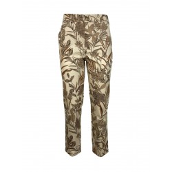 LA FEE MARABOUTEE beige / leather floral patterned woman trousers art FA-PA-MONA 97% cotton 3% elastane MADE IN ITALY