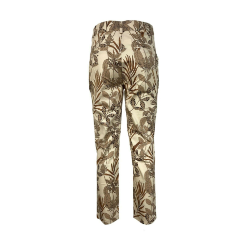 LA FEE MARABOUTEE beige / leather floral patterned woman trousers art FA-PA-MONA 97% cotton 3% elastane MADE IN ITALY