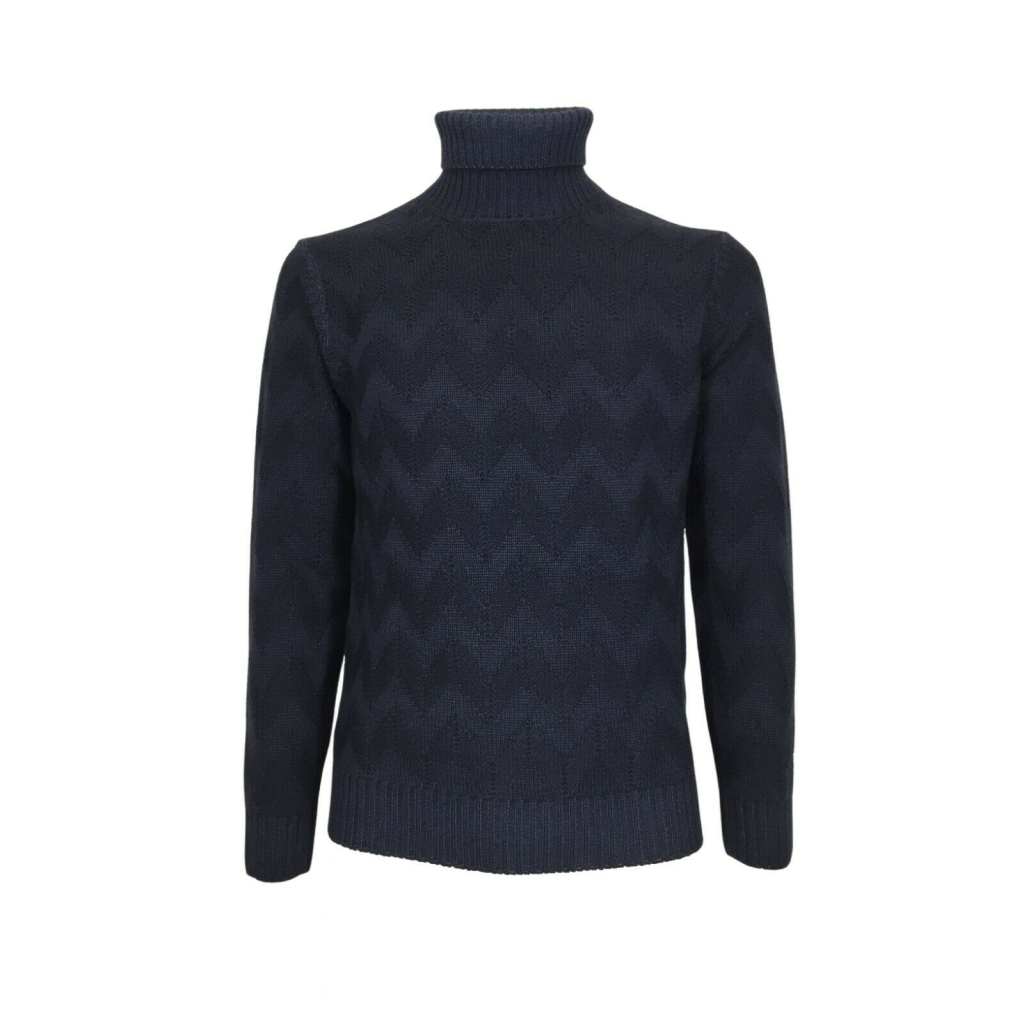 FERRANTE maglia uomo collo alto blu lavorazione chevron art U22804 100% lana MADE IN ITALY