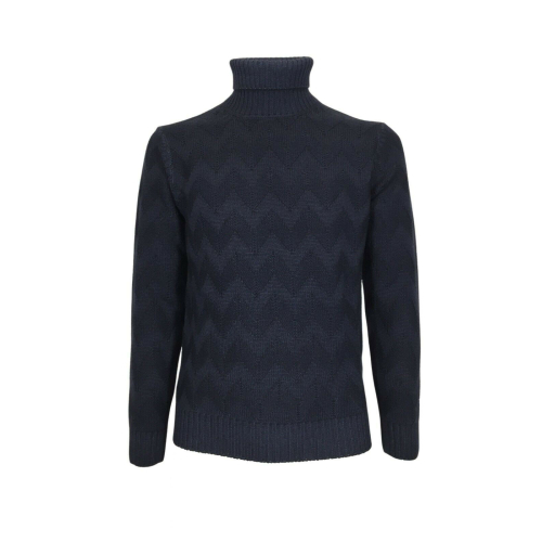 FERRANTE maglia uomo collo alto blu lavorazione chevron art U22804 100% lana MADE IN ITALY