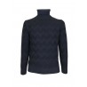 FERRANTE blue turtleneck sweater with chevron processing art U22804 100% wool MADE IN ITALY