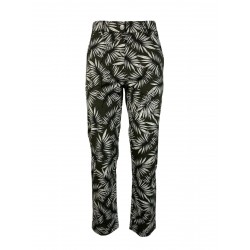 LA FEE MARABOUTEE women's trousers with leaves pattern military / white / black art FA-PA-MICHELE MADE IN ITALY