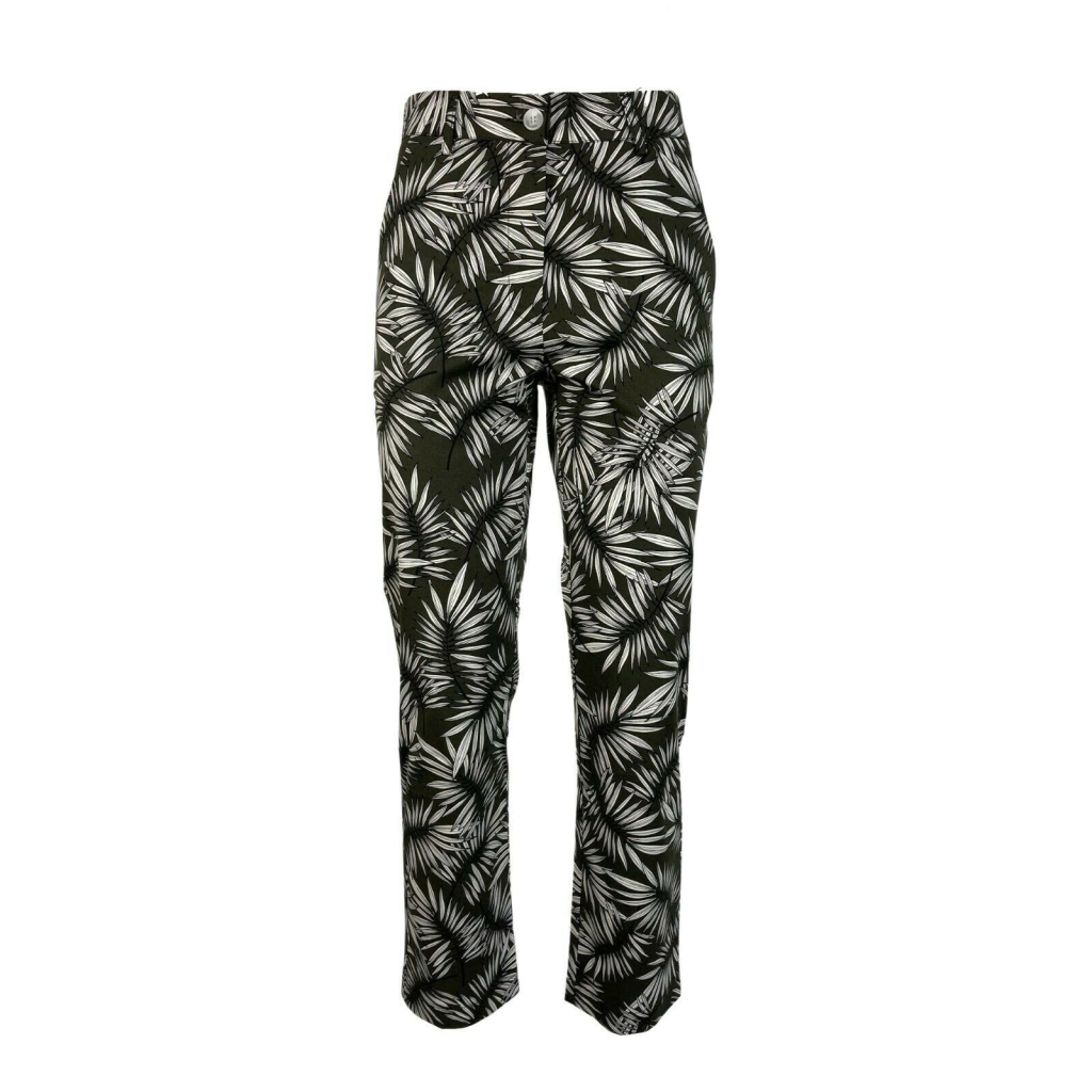 LA FEE MARABOUTEE pantalone donna fantasia foglie militare/bianco/nero art FA-PA-MICHELE MADE IN ITALY