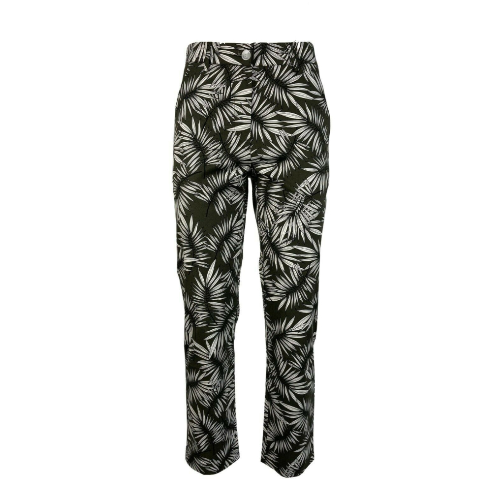 LA FEE MARABOUTEE women's trousers with leaves pattern military / white / black art FA-PA-MICHELE MADE IN ITALY