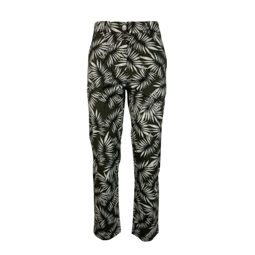 LA FEE MARABOUTEE women's trousers with leaves pattern military / white / black art FA-PA-MICHELE MADE IN ITALY