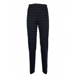 ANNA SERAVALLI woman trousers Milan stitch pattern blue gray squares art S826 MADE IN ITALY