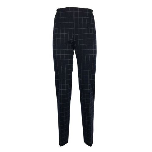 ANNA SERAVALLI woman trousers Milan stitch pattern blue gray squares art S826 MADE IN ITALY