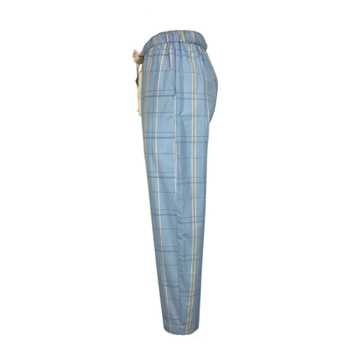 SEMICOUTURE woman trousers with light blue squares pattern art Y2SF05 100% cotton MADE IN INDIA