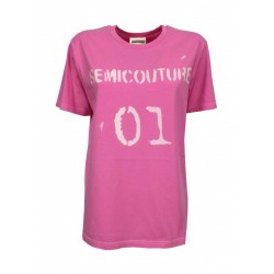 SEMICOUTURE T-shirt donna rosa stampa logo bianco Y2SJ06 ANDREANNE 100% cotone MADE IN ITALY