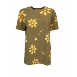 SEMICOUTURE t-shirt woman half sleeve beige yellow flowers art Y2SJ04 ANDREANNE MADE IN ITALY