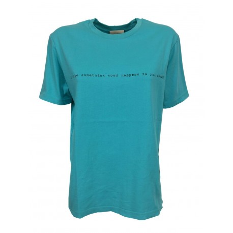 SEMICOUTURE t-shirt donna acqua con stampa nera art Y2SJ15 CELESTINE 100% cotone
