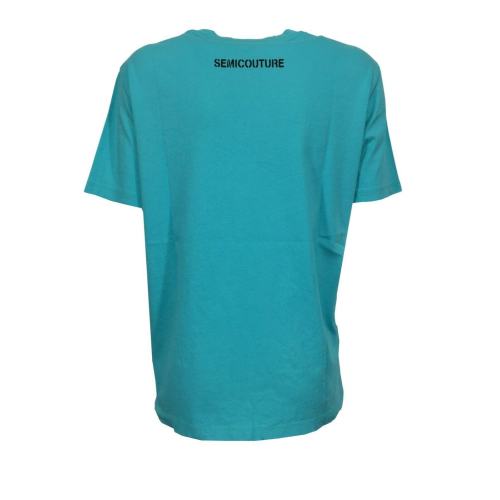 SEMICOUTURE t-shirt donna acqua con stampa nera art Y2SJ15 CELESTINE 100% cotone