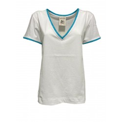 SEMICOUTURE white woman t-shirt deep v neck art Y2SJ11 CELESTINE 100% cotton