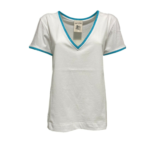 SEMICOUTURE t-shirt donna bianca scollo v profondo art Y2SJ11 CELESTINE 100% cotone