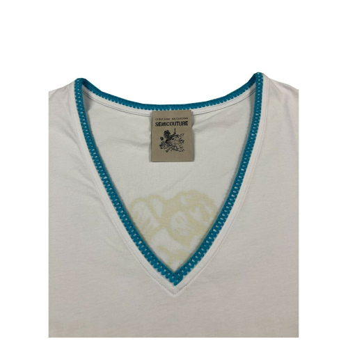 SEMICOUTURE white woman t-shirt deep v neck art Y2SJ11 CELESTINE 100% cotton