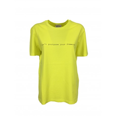 SEMICOUTURE lime woman t-shirt with black print art Y2SJ14 CELESTINE 100% cotton