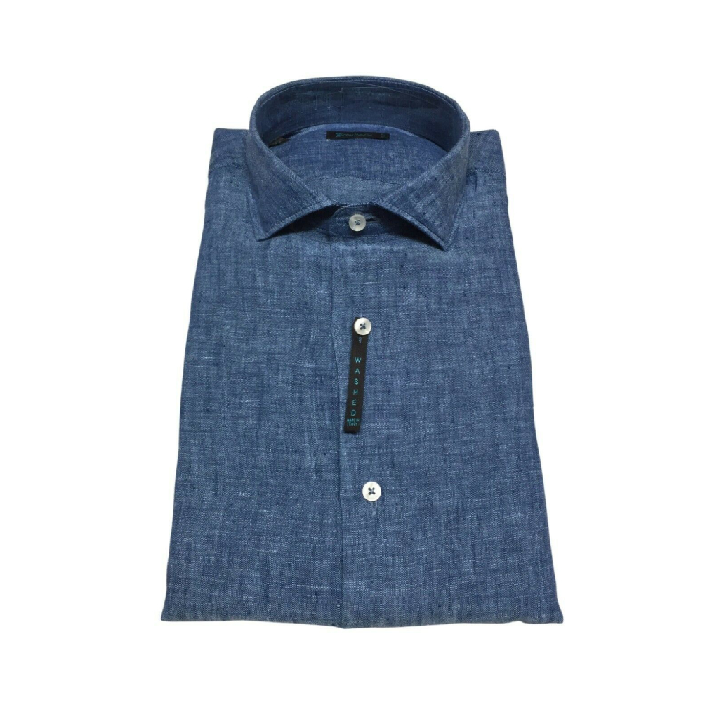 BROUBACK man shirt linen washed slim denim color NISIDA 38 T114 100% linen MADE IN ITALY
