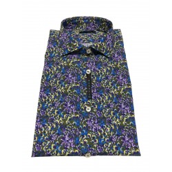 BROUBACK slim washed man shirt with floral pattern military / purple / yellow NISIDA 38 T07 MADE IN ITALY