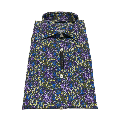 BROUBACK slim washed man shirt with floral pattern military / purple / yellow NISIDA 38 T07 MADE IN ITALY