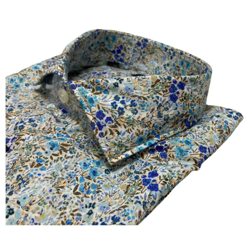 BROUBACK camicia uomo slim washed fiori bianco/azzurro NISIDA 38 T12 MADE IN ITALY