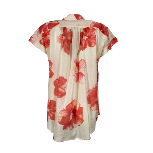 LIVIANA CONTI blouse woman over floral pattern écru / coral art L2SU65 100% cotton MADE IN ITALY