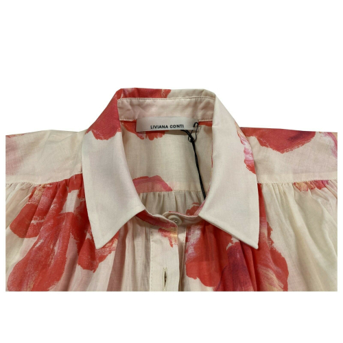 LIVIANA CONTI blouse woman over floral pattern écru / coral art L2SU65 100% cotton MADE IN ITALY