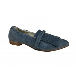 UPPER CLASS faded denim woman moccasin with fringes art 3404 100% leather MADE IN ITALY