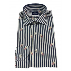 BRANCACCIO men's shirt slim blue lines and flowers art GIO 'PS L10 FDP1021 100% cotton