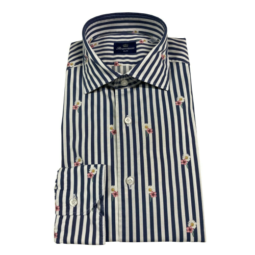 BRANCACCIO camicia uomo slim righe blu e fiori art GIO’ PS L10 FDP1021 100% cotone