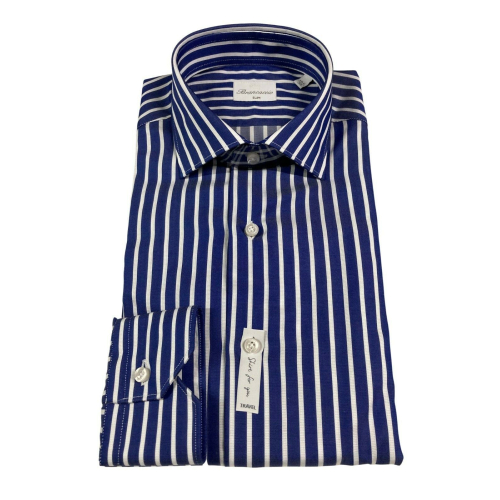 BRANCACCIO men's shirt slim blue white lines art GIO 'PS FDN2121 100% cotton