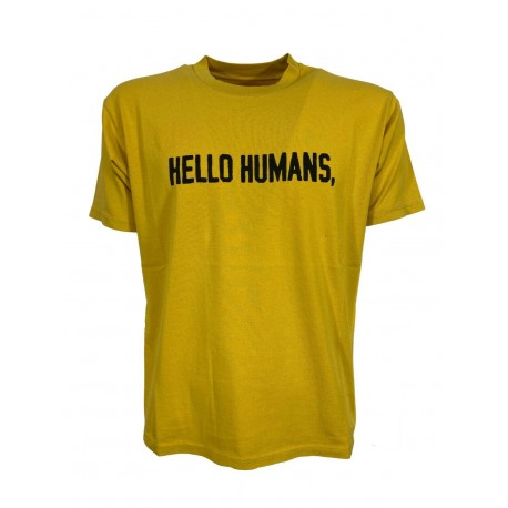 MADSON by BKØ man t-shirt DU22337 HELLO HUM / YELLOW 100% recycled cotton MADE IN ITALY