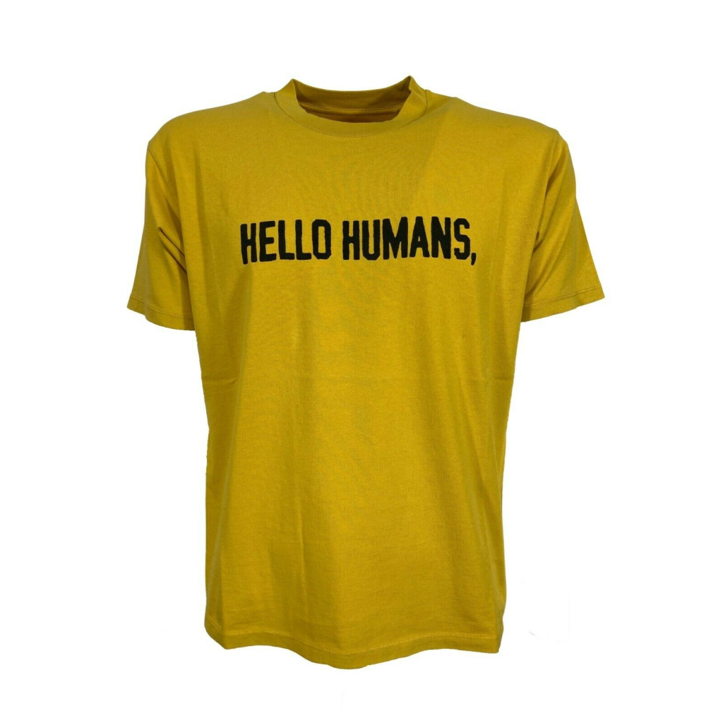 MADSON by BKØ t-shirt uomo DU22337 HELLO HUM/GIALLO 100% cotone riciclato MADE IN ITALY