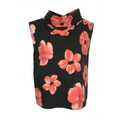 LIVIANA CONTI blusa donna nero fantasia fiori corallo over art L2SU35 cotone MADE IN ITALY