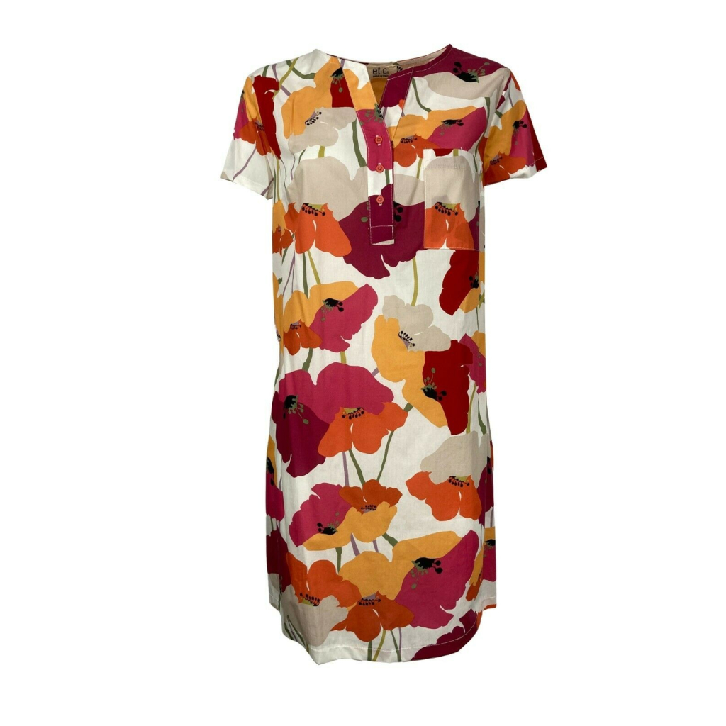 ETiCi women's orange / fuchsia floral patterned dress art A1 / 5654 100% cotton MADE IN ITALY