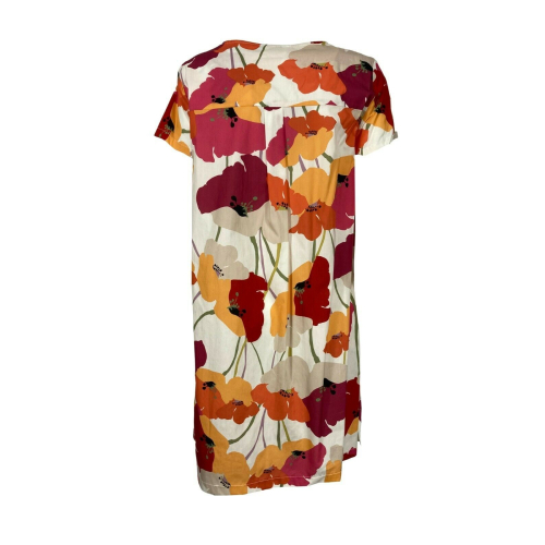 ETiCi women's orange / fuchsia floral patterned dress art A1 / 5654 100% cotton MADE IN ITALY