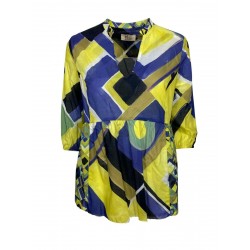 ETiCi blouse woman fantasy bluette / yellow / green art E1 / 5746 100% cotton MADE IN ITALY