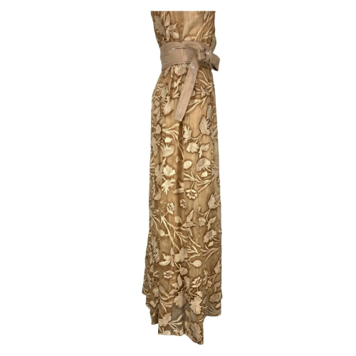 KARTIKA long dress woman embroidered biscuit art 6805-K9554 / 16P 100% polyester MADE IN ITALY