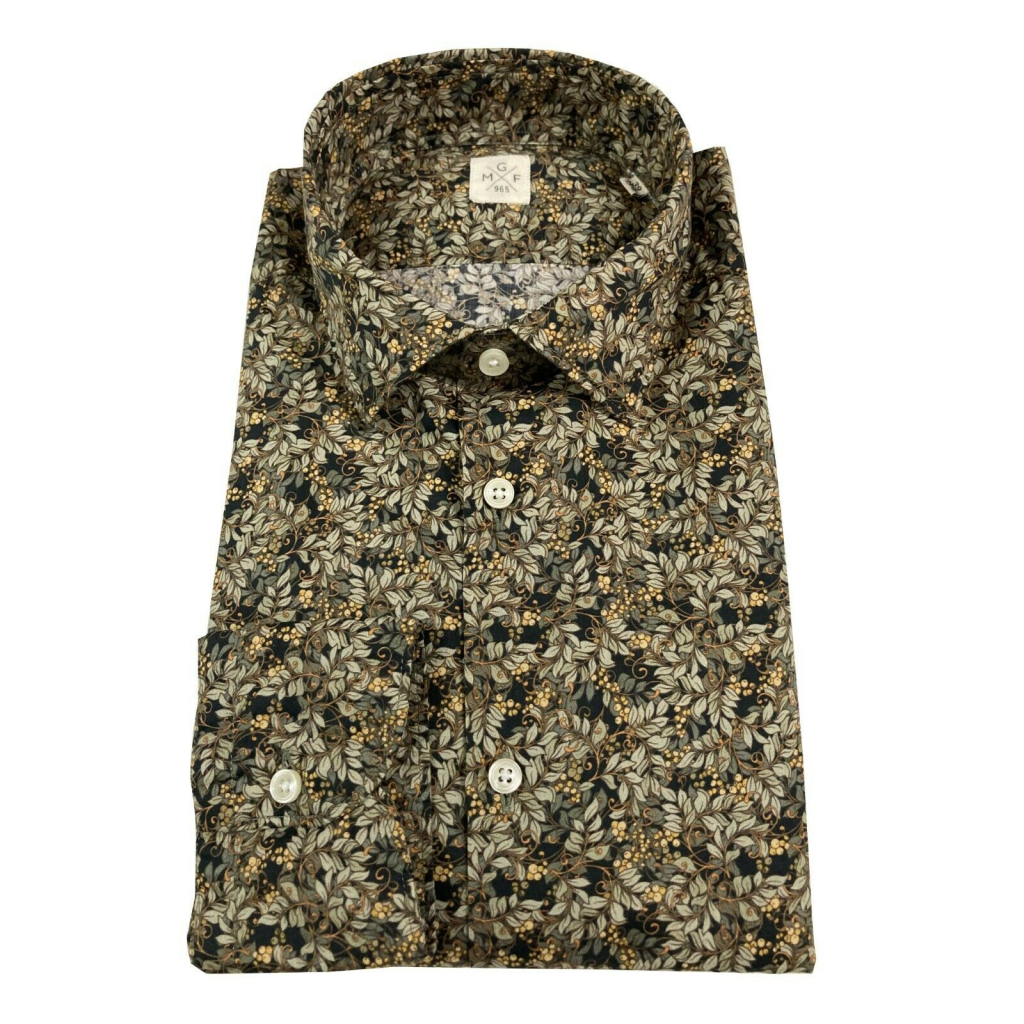 GMF 965 men's patterned shirt black / beige light cotton 14.L T3-3252