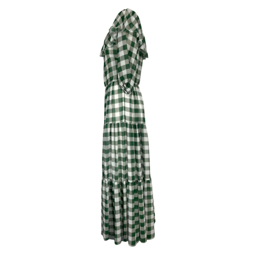 MILVA MI abito donna lungo fantasia quadri bianco/verde art 4075 MADE IN ITALY