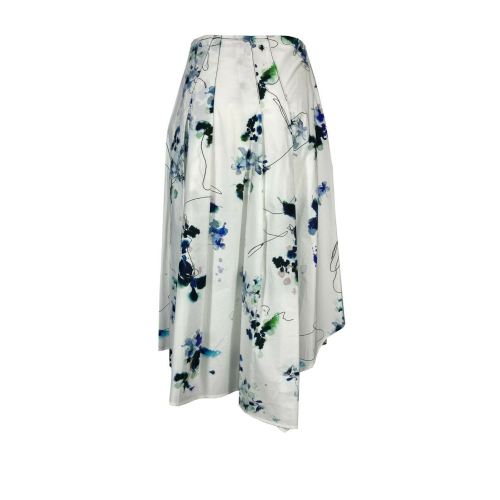 TELA woman midi skirt white blue / pink floral pattern art HELSINKI 100% cotton MADE IN ITALY