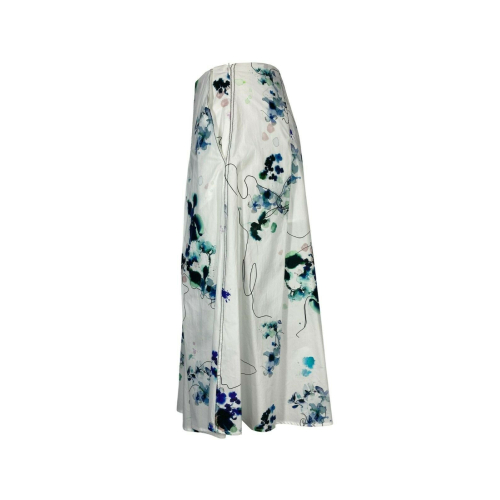 TELA woman midi skirt white blue / pink floral pattern art HELSINKI 100% cotton MADE IN ITALY