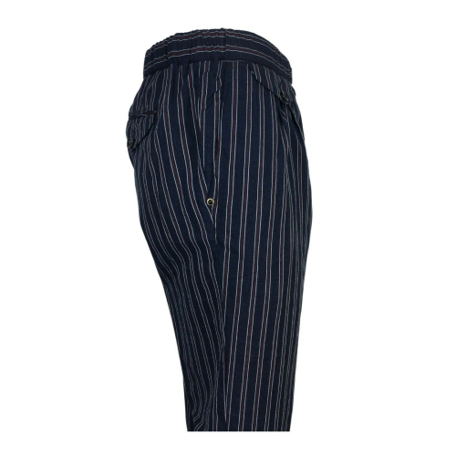WHITE SAND pantalone uomo con pences blu righe bianco/rosso art SU12 BRAD 326 78% cotone 22% lino MADE IN ITALY