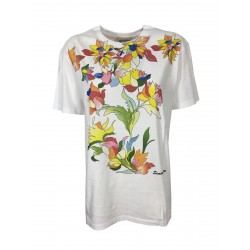 SEMICOUTURE t-shirt donna bianca con stampa floreale multicolor art Y2SJ20 CLARISSE 100% cotone