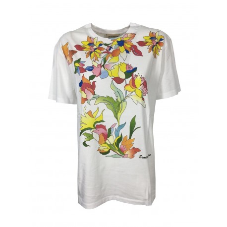 SEMICOUTURE white woman t-shirt with multicolor floral print art Y2SJ20 CLARISSE 100% cotton