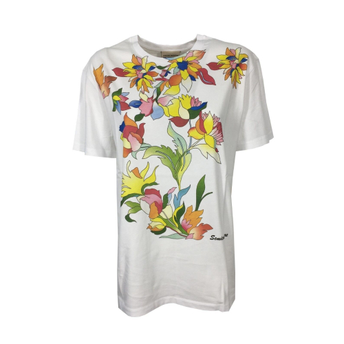 SEMICOUTURE t-shirt donna bianca con stampa floreale multicolor art Y2SJ20 CLARISSE 100% cotone